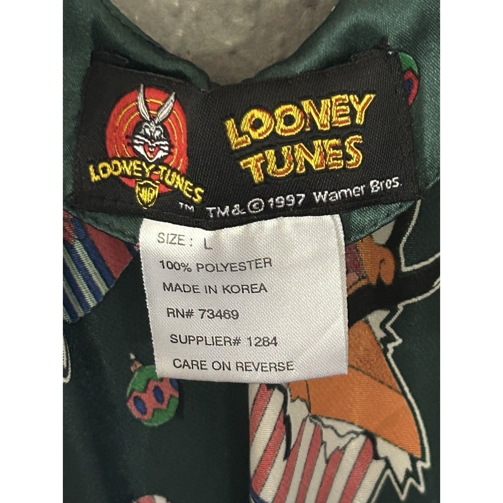 Vtg 90s Looney Tunes Lingerie Green Satin Nightgown Christmas Slip Size L - Picture 4 of 4